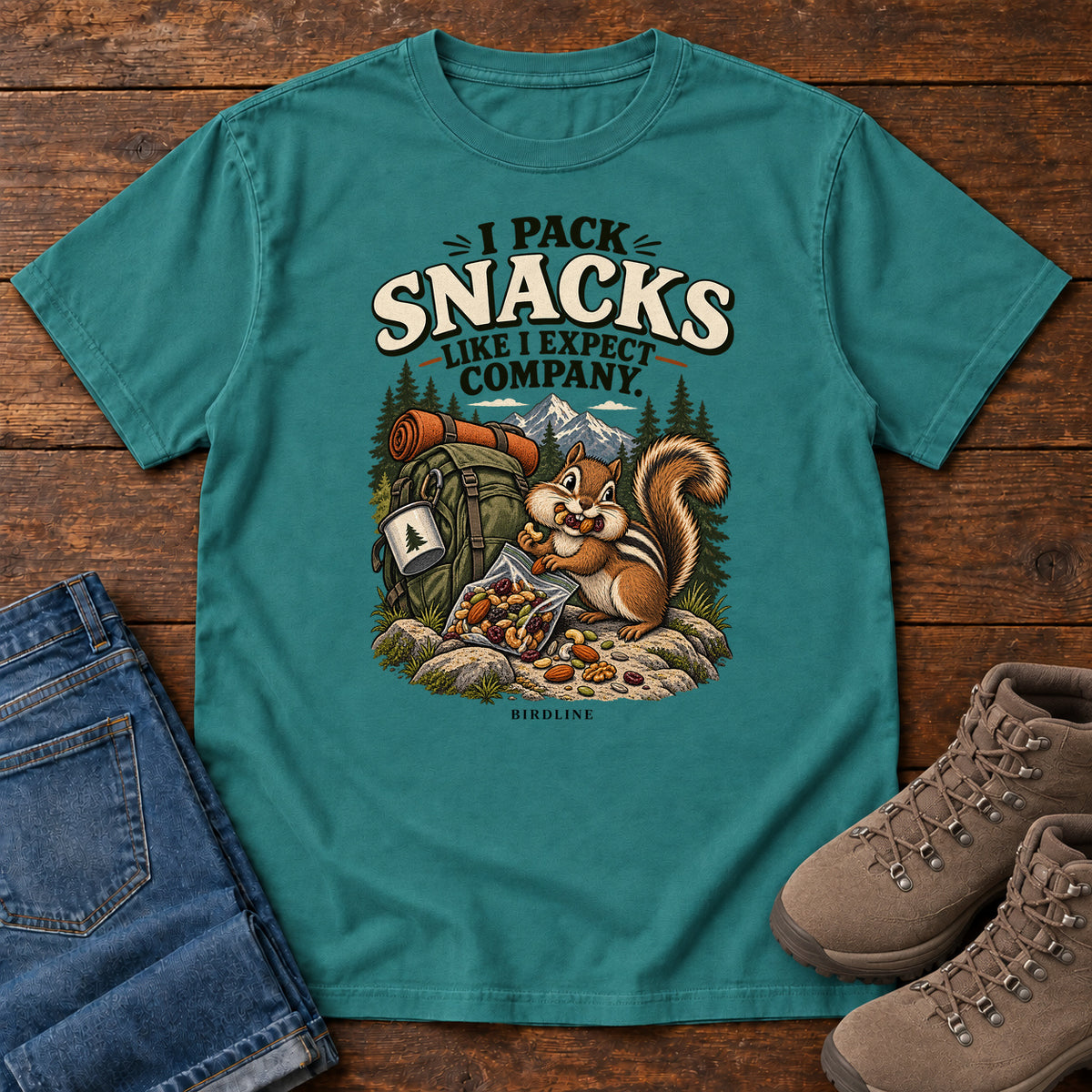 I Pack Snacks Like I Expect Company Squirrel T-Shirt in Emerald