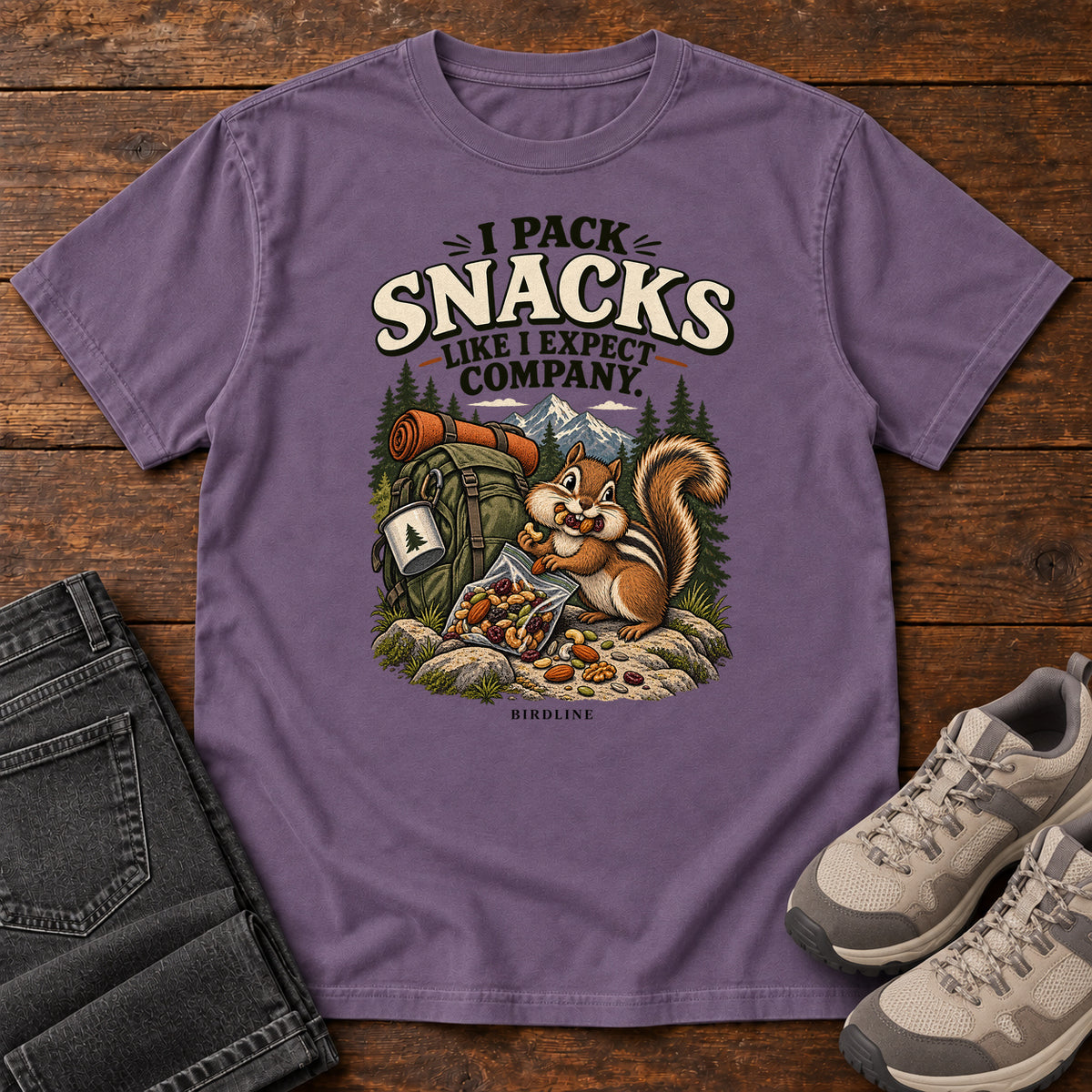 I Pack Snacks Like I Expect Company Squirrel T-Shirt in Grape
