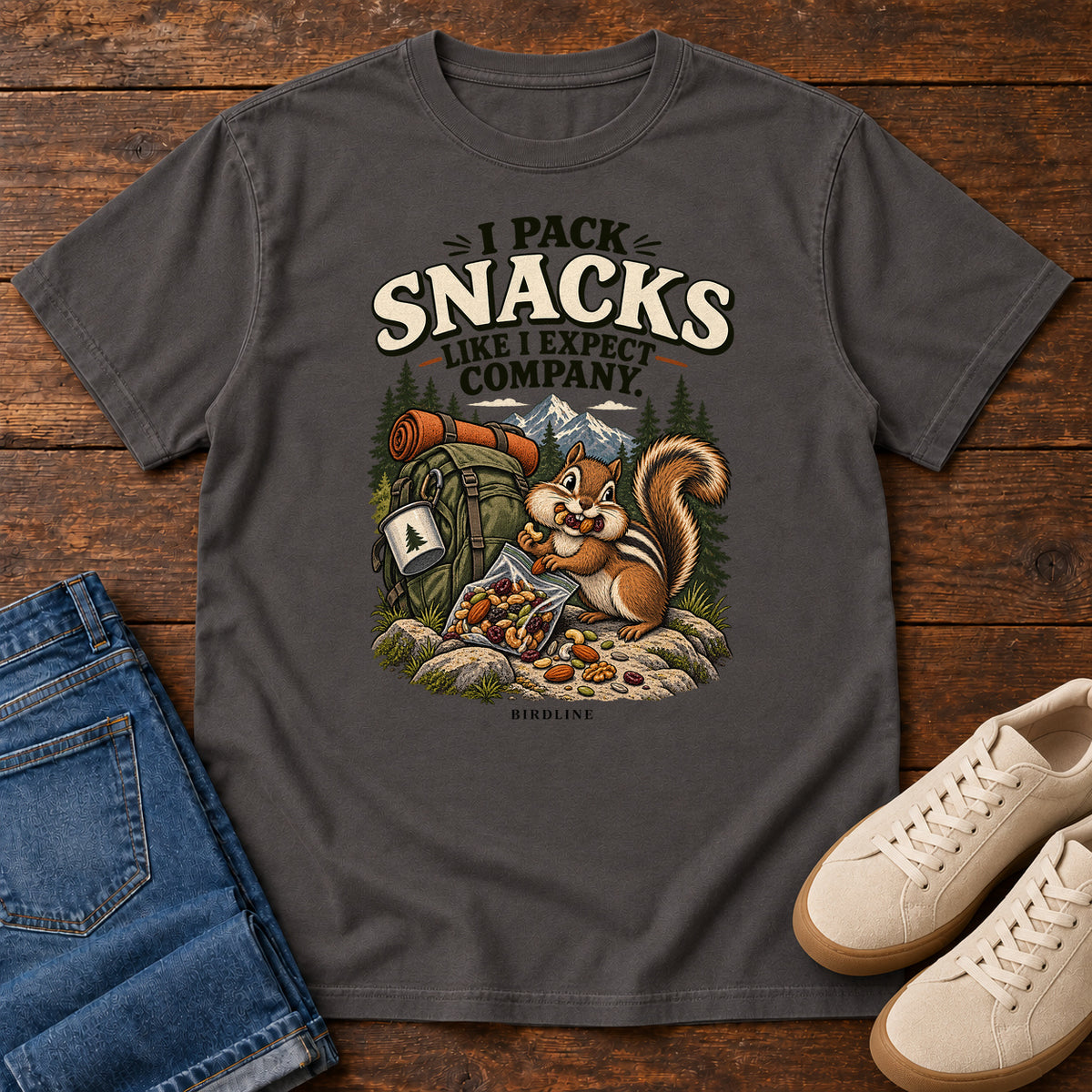 I Pack Snacks Like I Expect Company Squirrel T-Shirt in Graphite