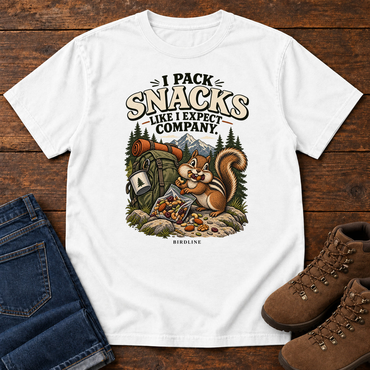 I Pack Snacks Like I Expect Company Squirrel T-Shirt in White