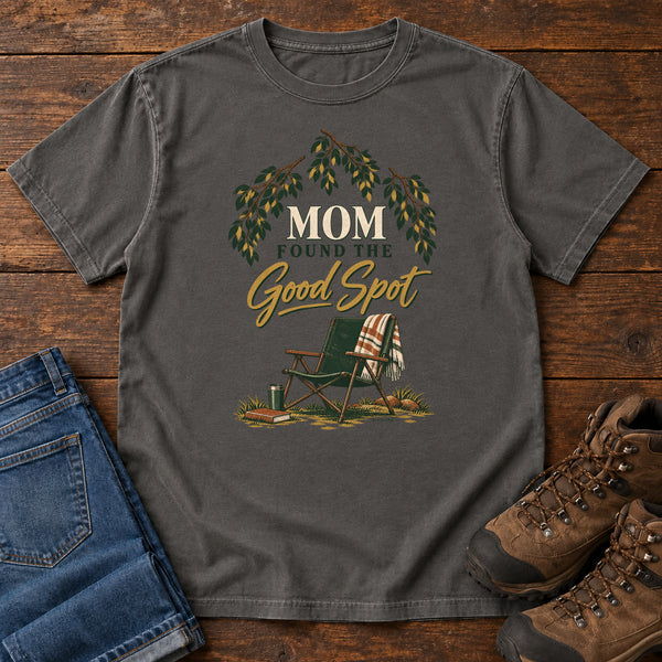 Mom Found the Good Spot T-Shirt in Pepper, front view