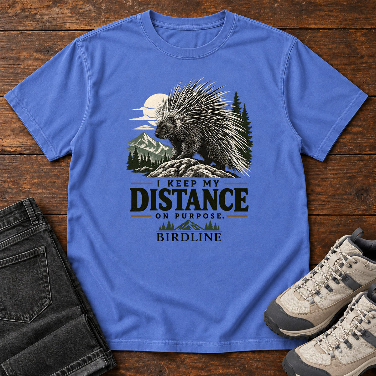 Keep My Distance on Purpose Porcupine T-Shirt in Mystic Blue