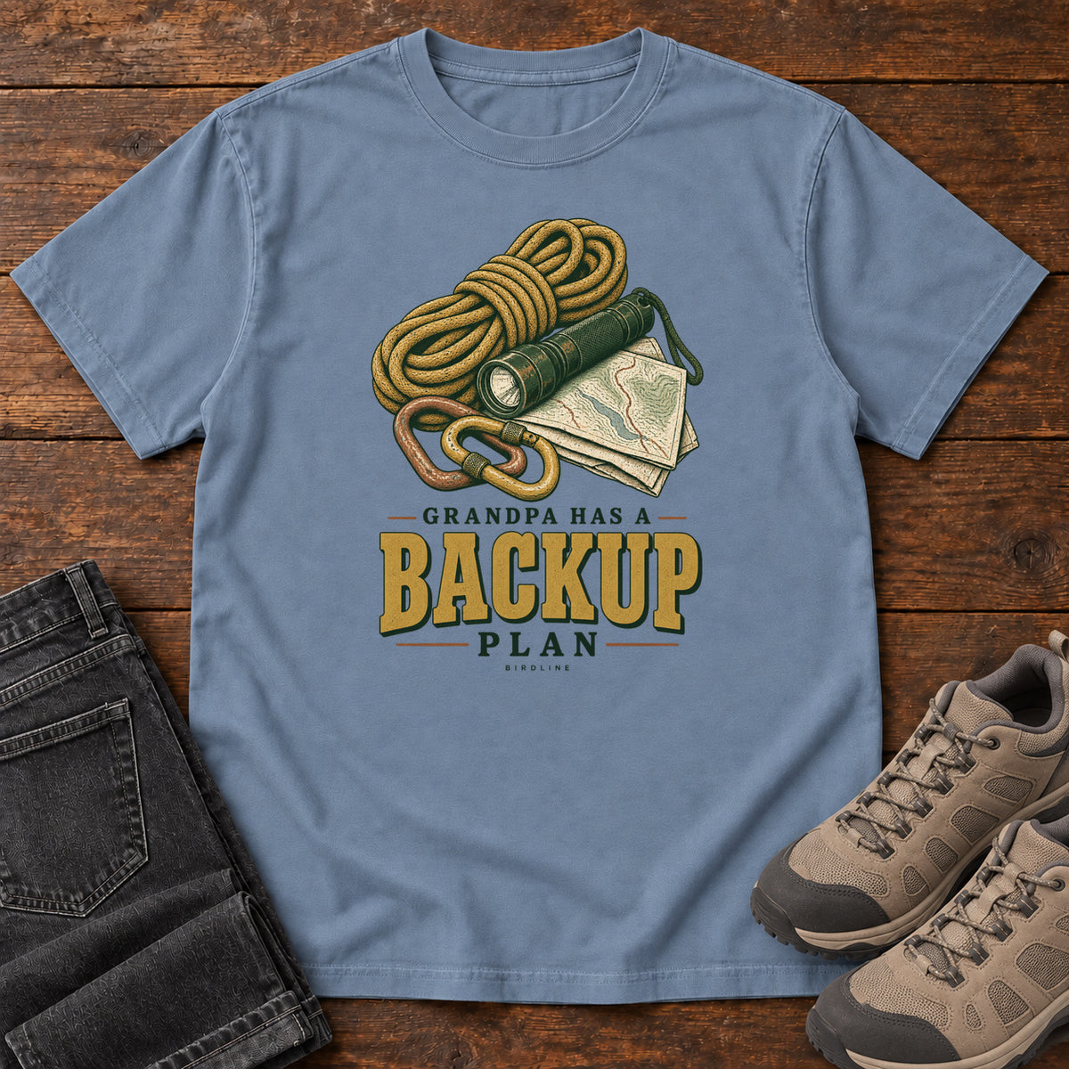 Grandpa Has a Backup Plan T-Shirt in Blue Jean