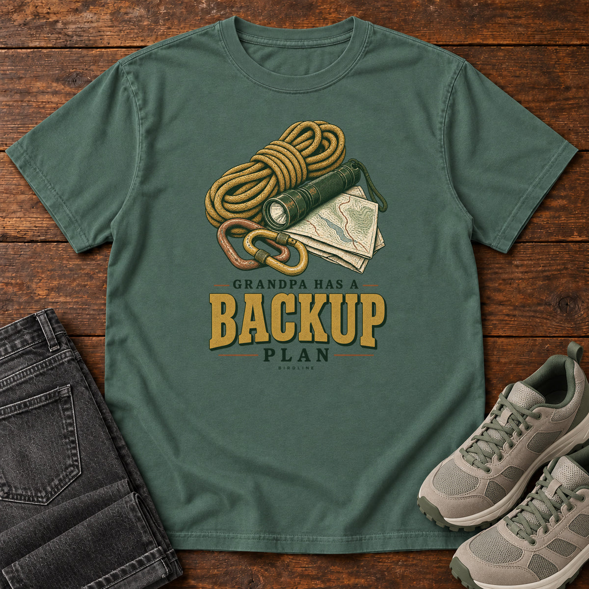 Grandpa Has a Backup Plan T-Shirt in Blue Spruce