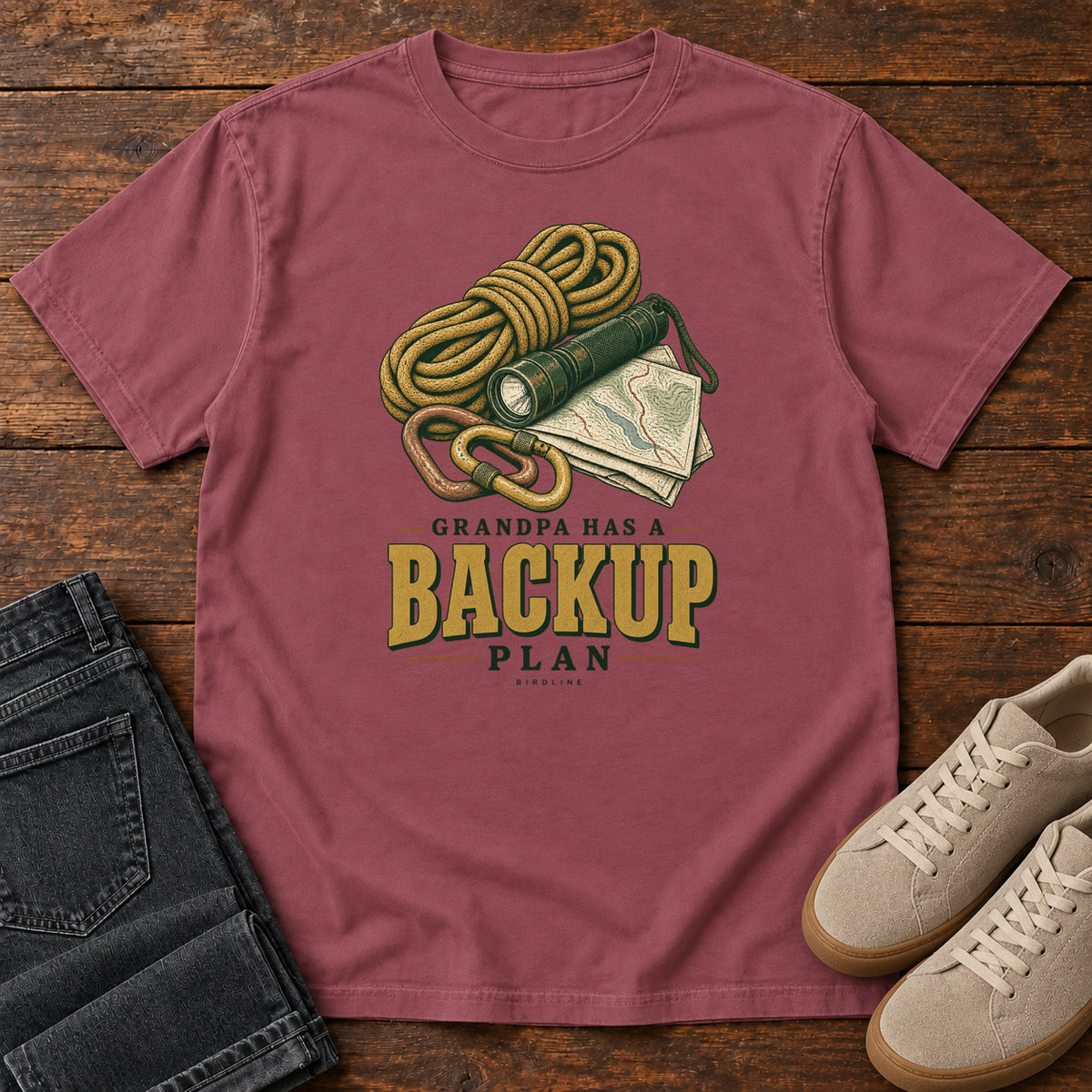 Grandpa Has a Backup Plan T-Shirt in Brick