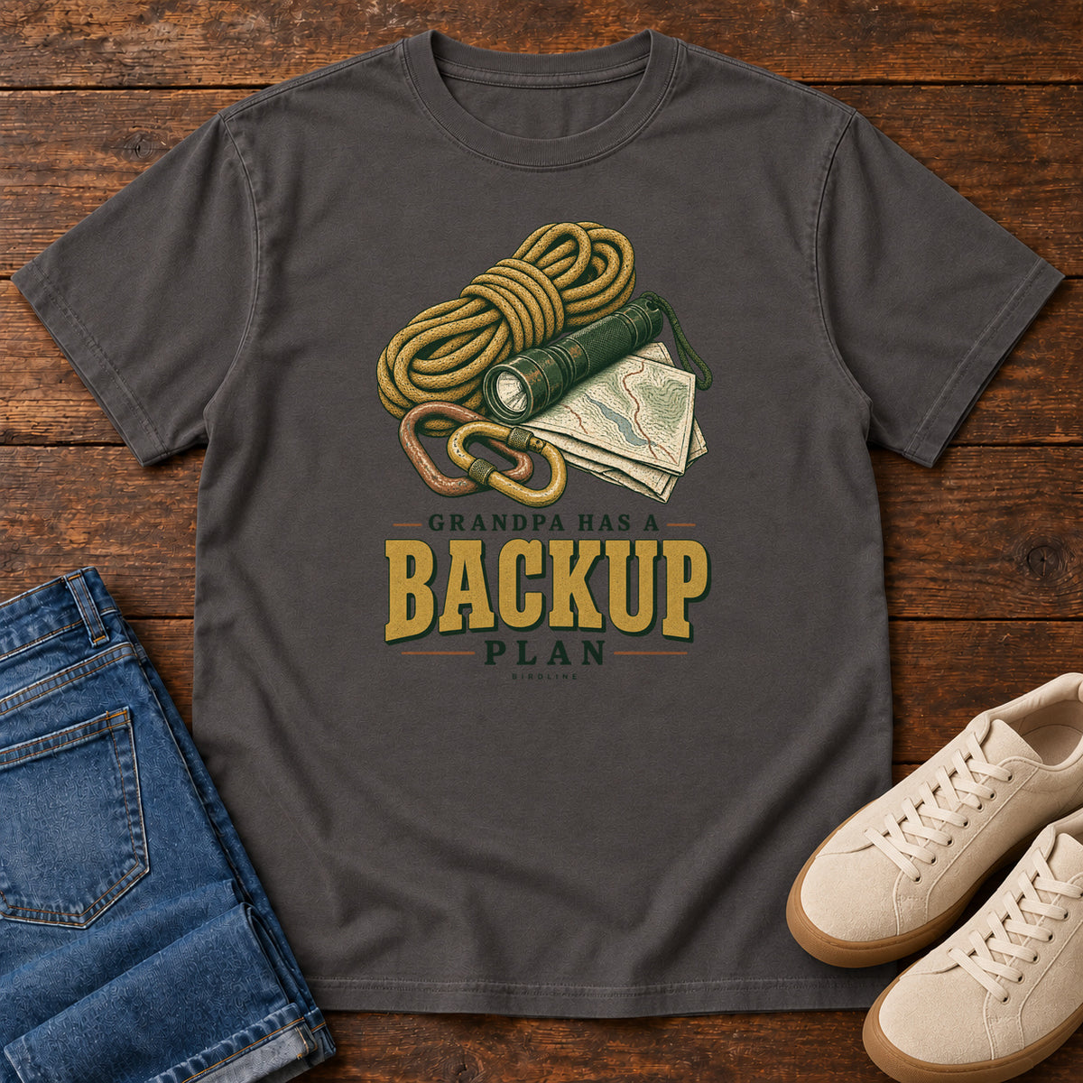 Grandpa Has a Backup Plan T-Shirt in Graphite