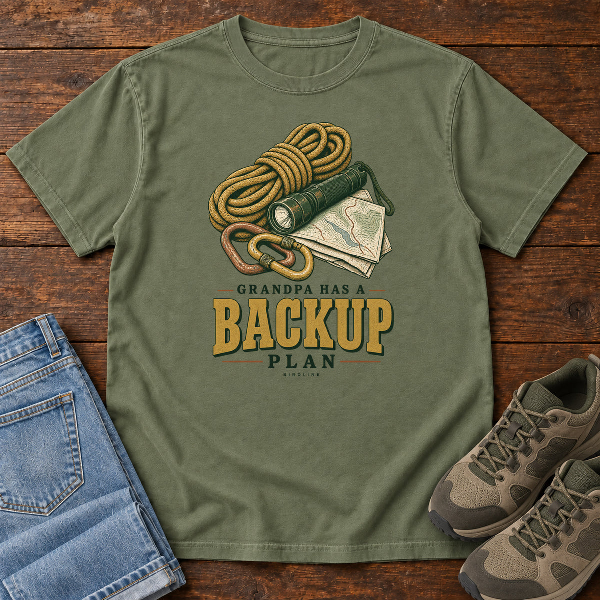 Grandpa Has a Backup Plan T-Shirt in Moss
