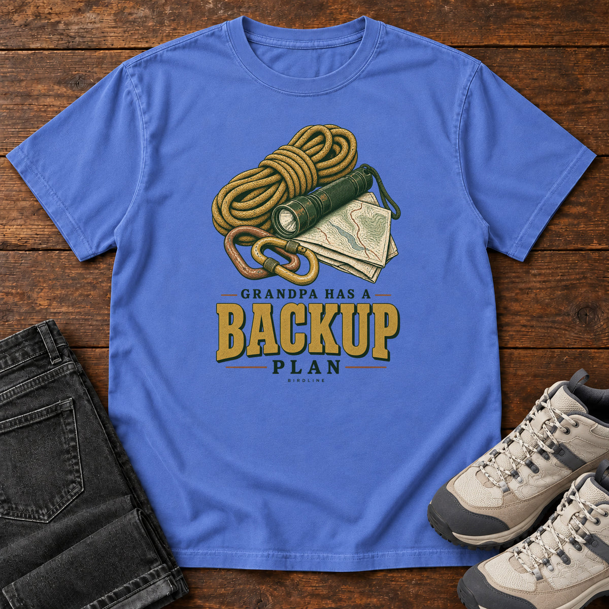 Grandpa Has a Backup Plan T-Shirt in Mystic Blue