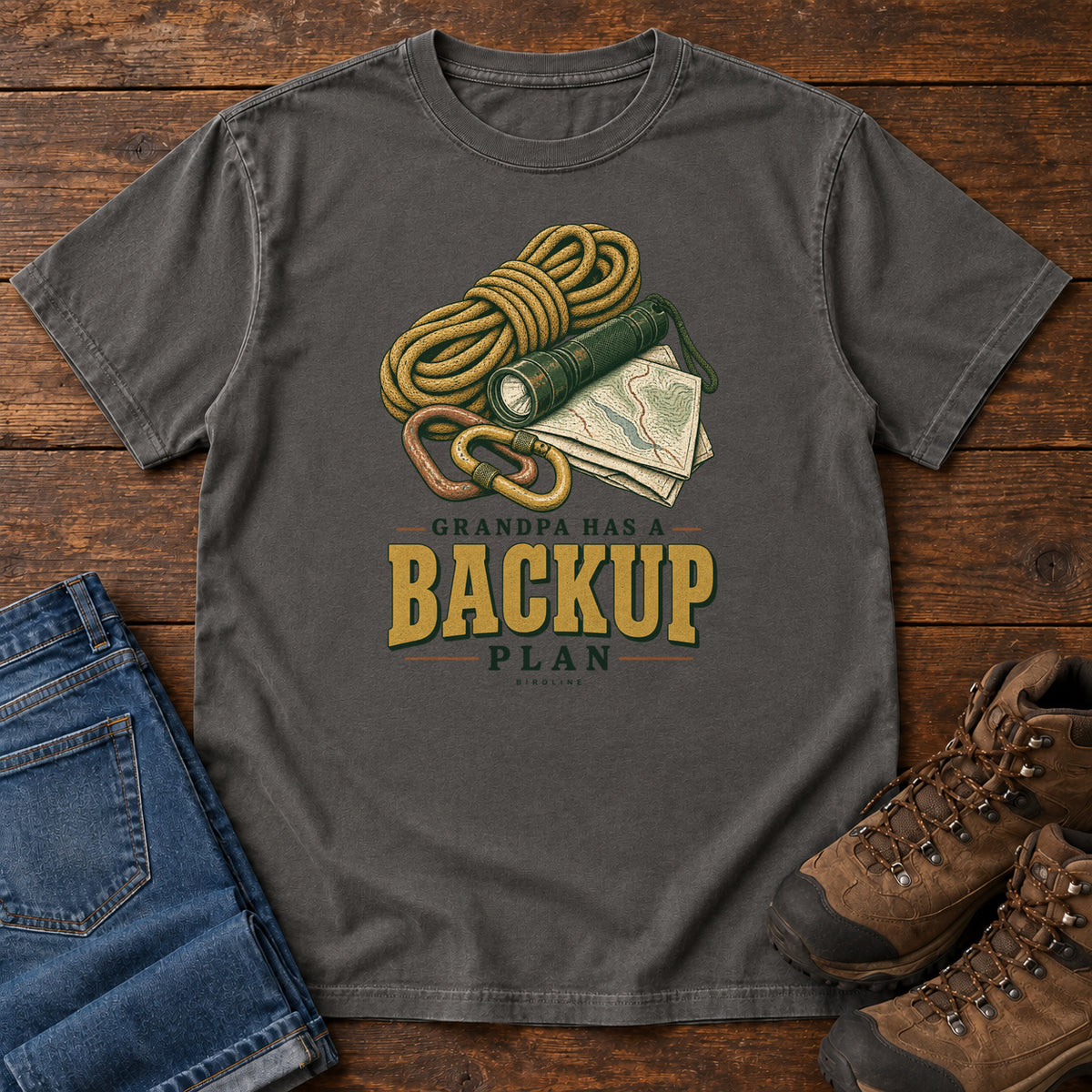 Grandpa Has a Backup Plan T-Shirt in Pepper