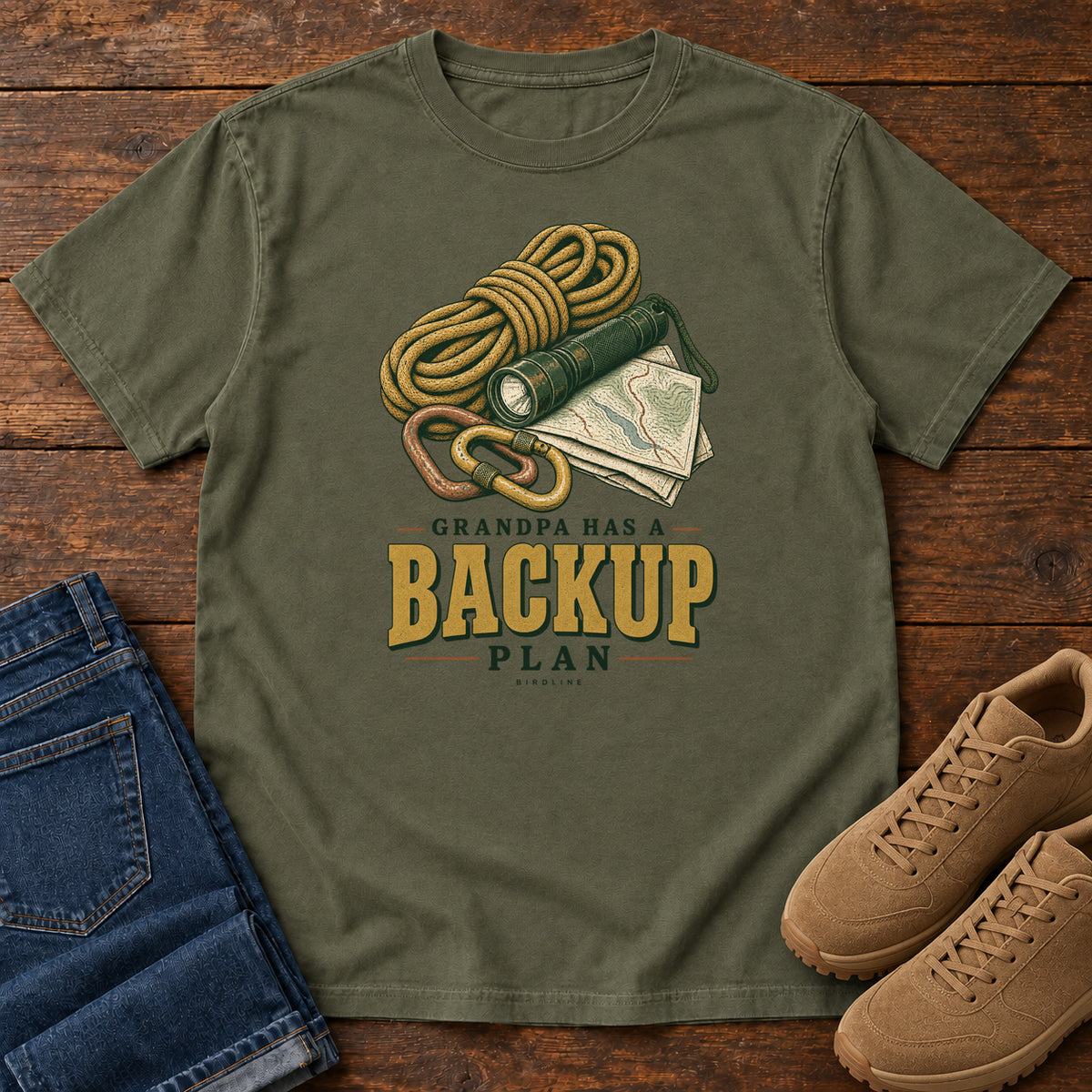 Grandpa Has a Backup Plan T-Shirt in Sage