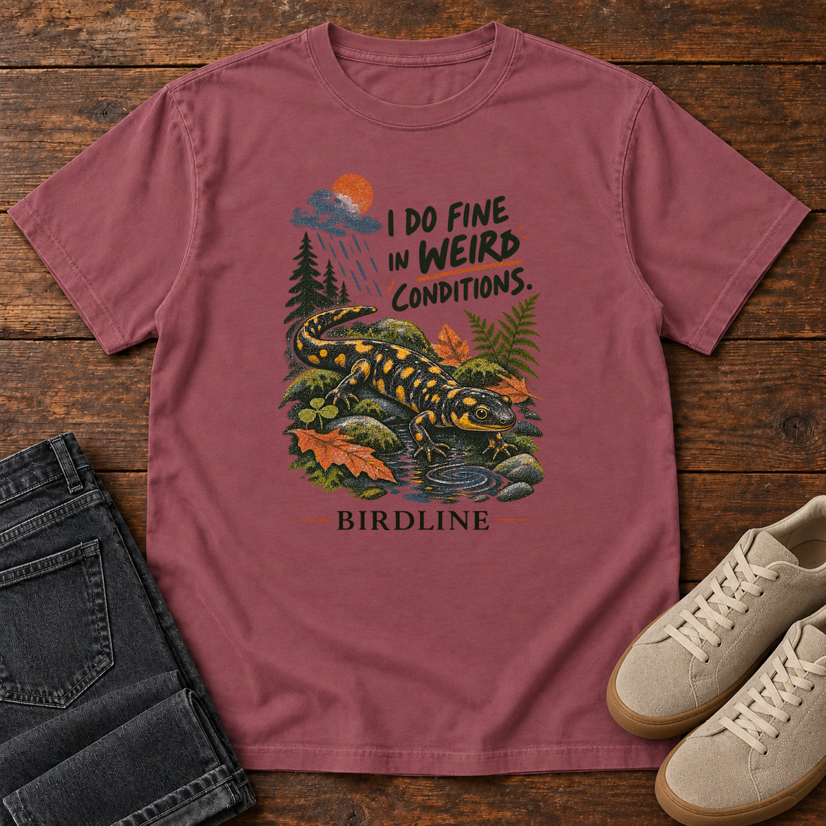 I Do Fine in Wet Conditions Salamander T-Shirt in Brick