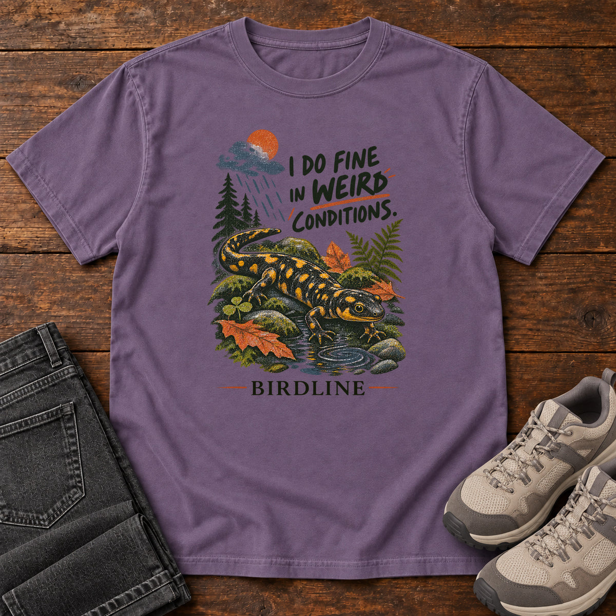 I Do Fine in Wet Conditions Salamander T-Shirt in Grape