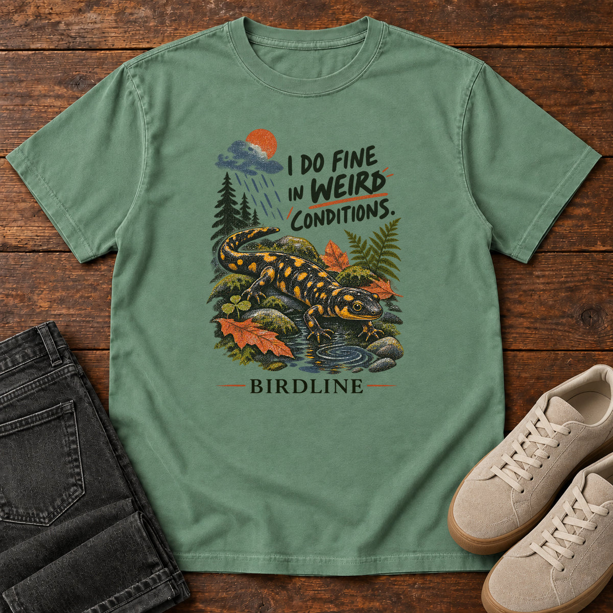 I Do Fine in Wet Conditions Salamander T-Shirt in Light Green