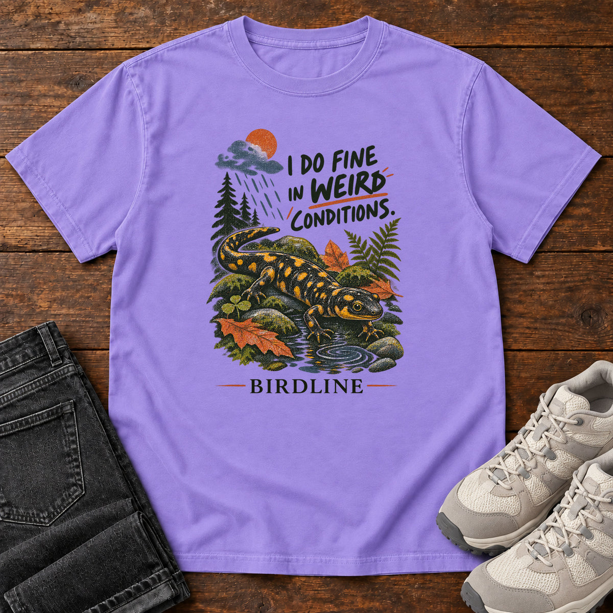 I Do Fine in Wet Conditions Salamander T-Shirt in Violet