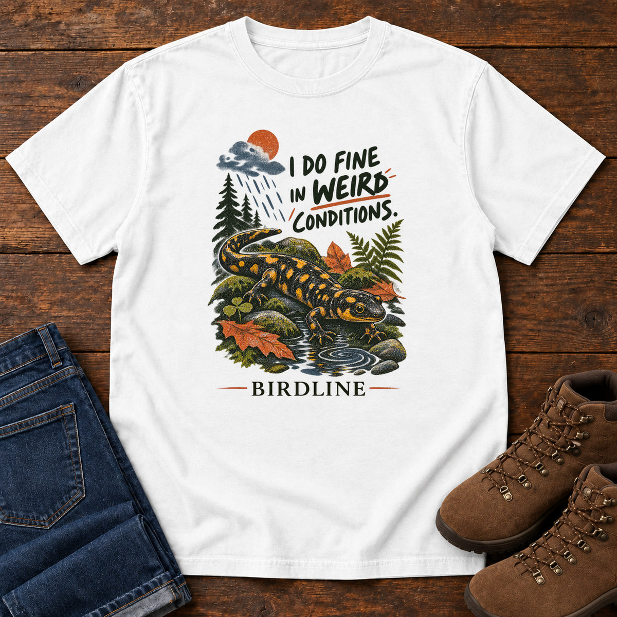 I Do Fine in Wet Conditions Salamander T-Shirt in White