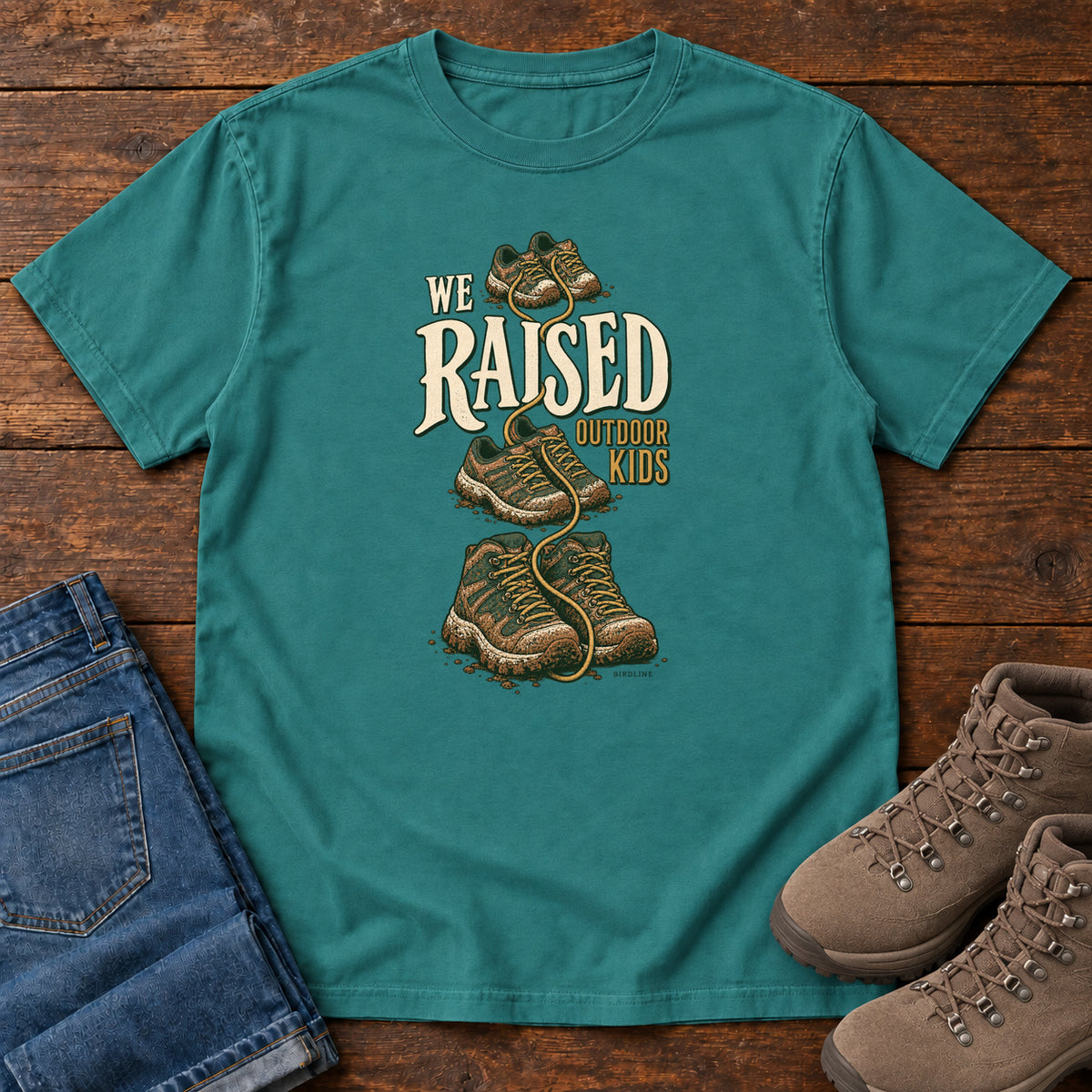 We Raised Outdoor Kids T-Shirt in Emerald