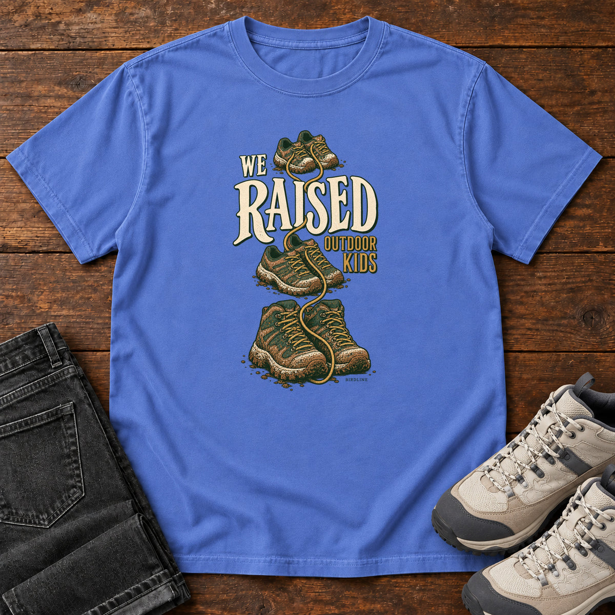 We Raised Outdoor Kids T-Shirt in Mystic Blue