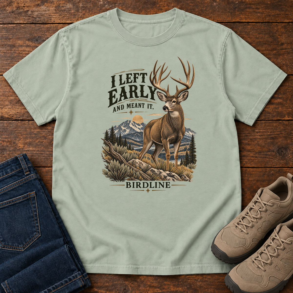I Left Early and Meant It Deer T-Shirt in Bay, left side