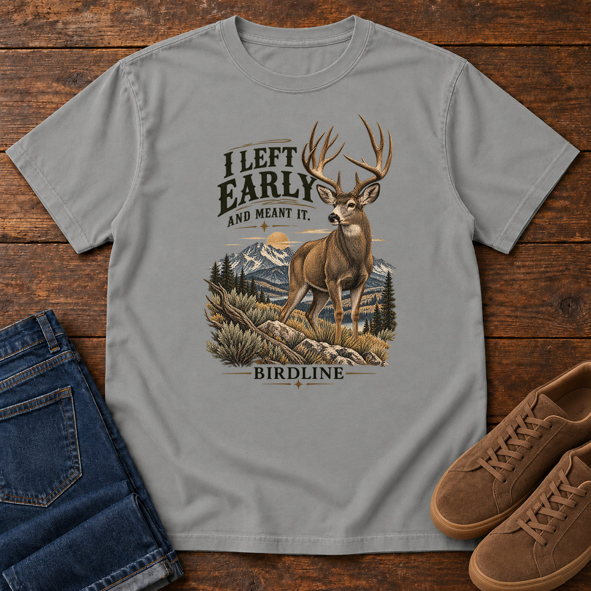 I Left Early and Meant It Deer T-Shirt in Grey, left side