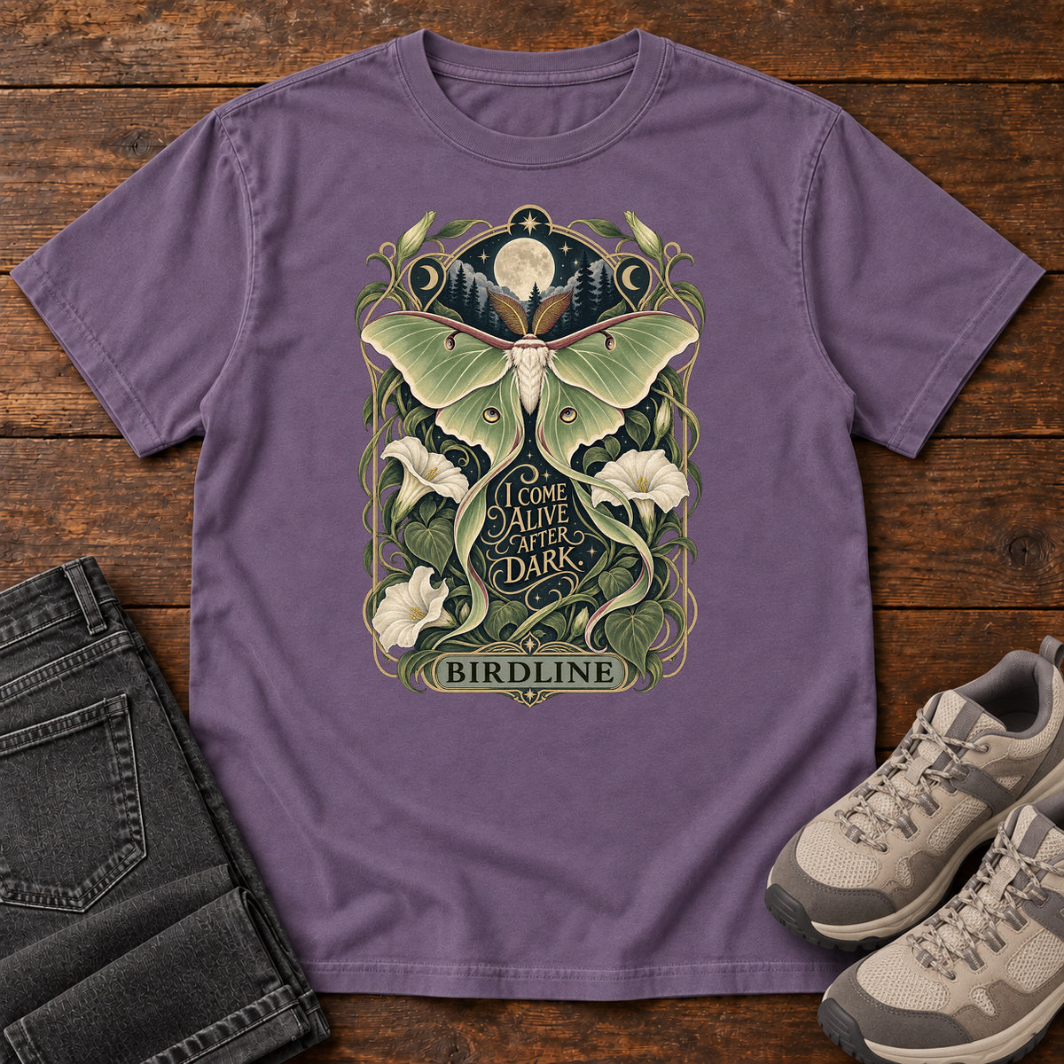 I Come Alive After Dark Moth T-Shirt in Grape