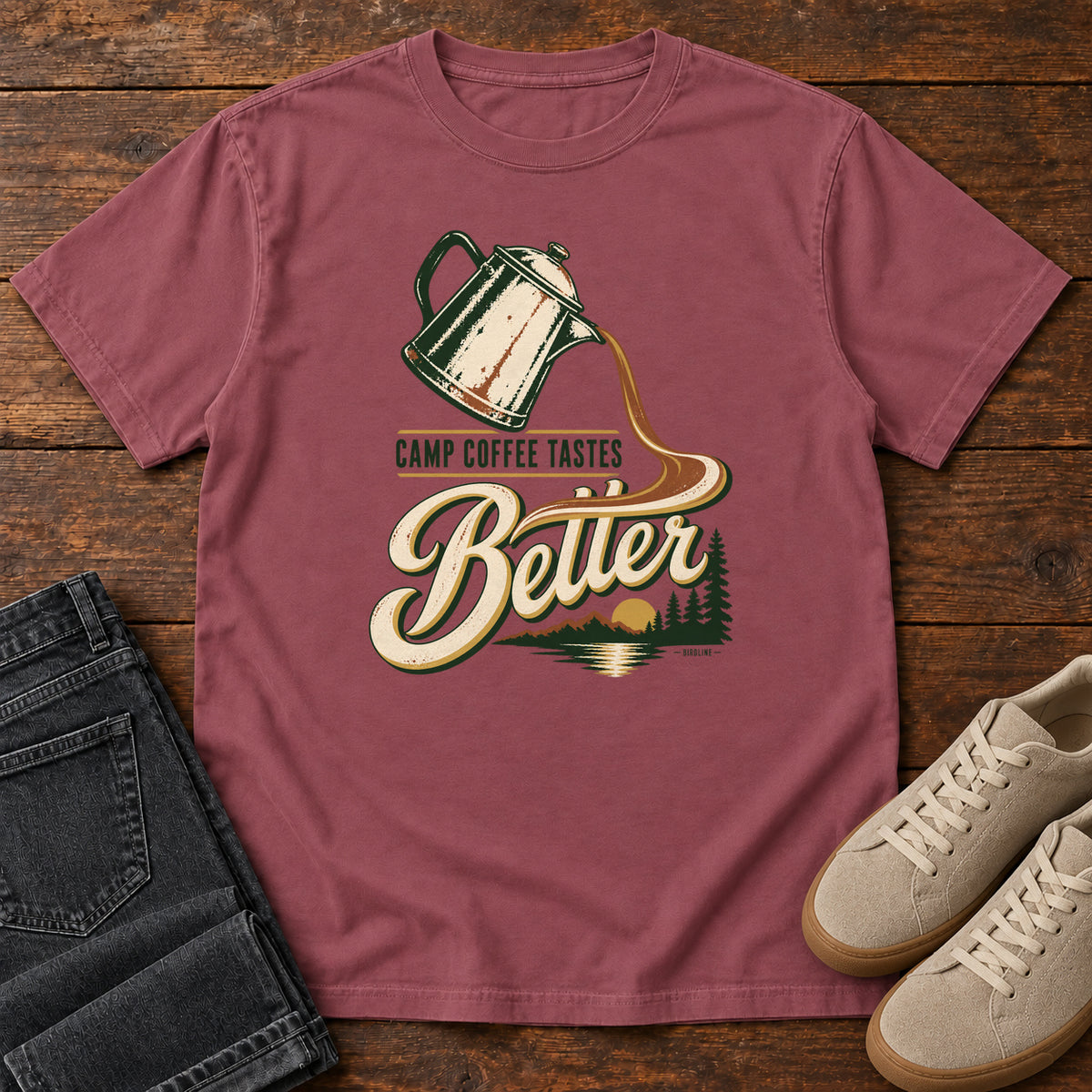 Camp Coffee Tastes Better T-Shirt in Brick
