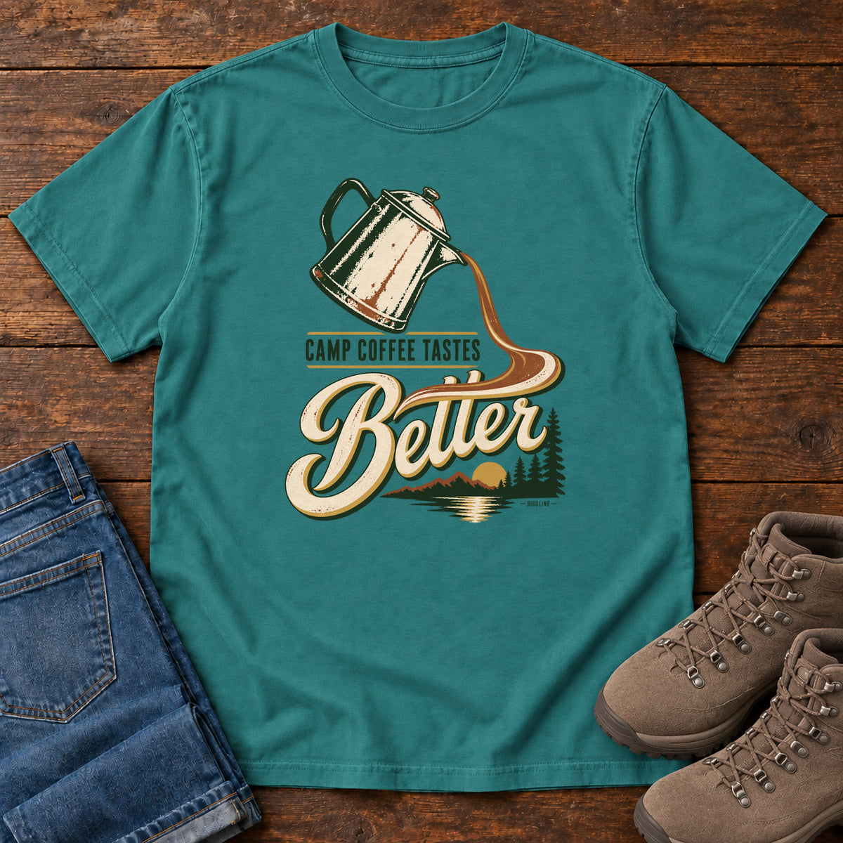 Camp Coffee Tastes Better T-Shirt in Emerald