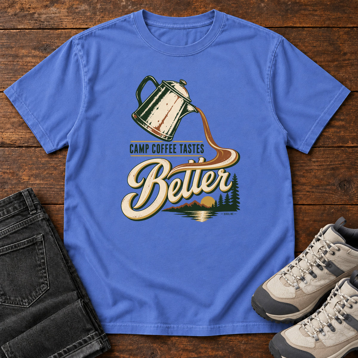 Camp Coffee Tastes Better T-Shirt in Mystic Blue
