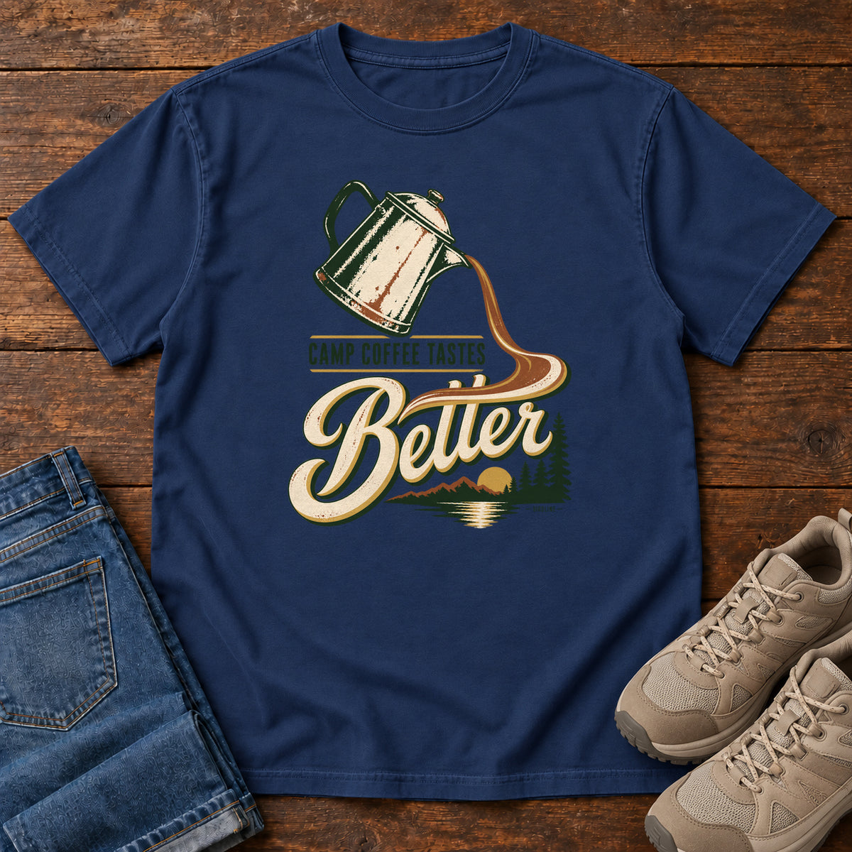 Camp Coffee Tastes Better T-Shirt in True Navy