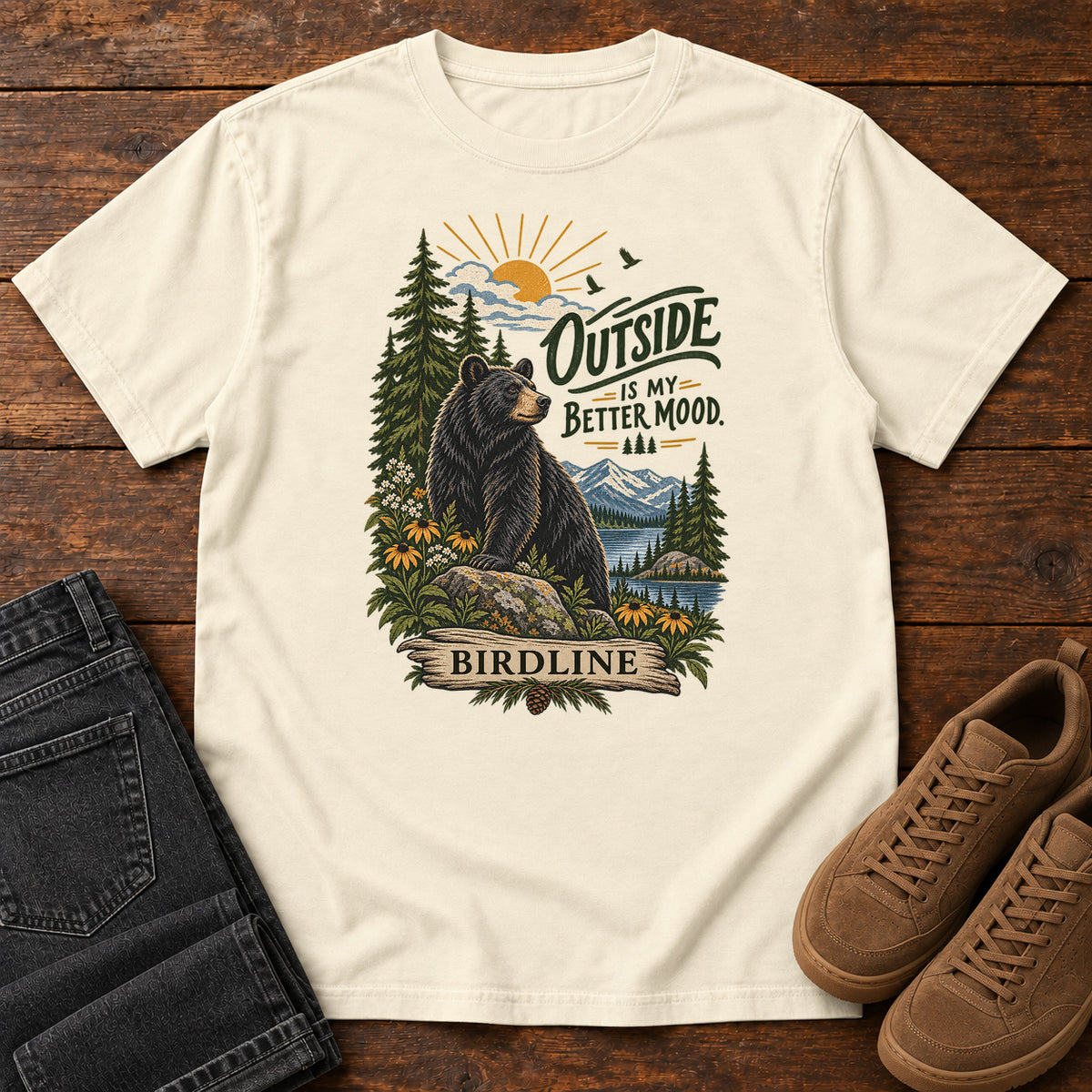 Outside Is My Better Mood Bear T-Shirt in Ivory