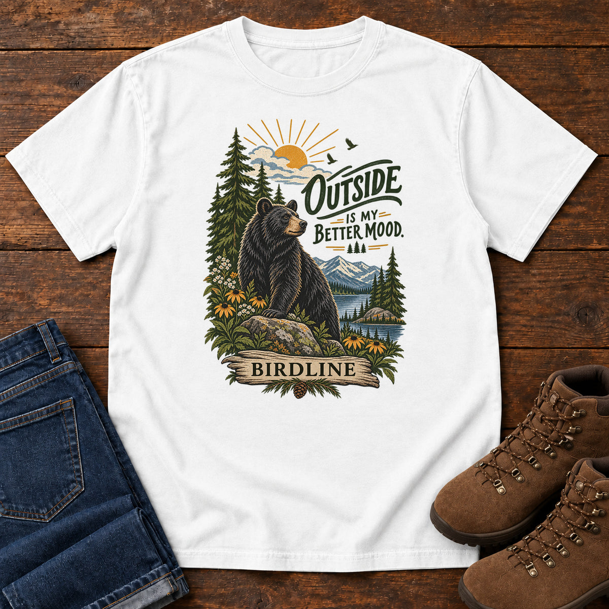 Outside Is My Better Mood Bear T-Shirt in White