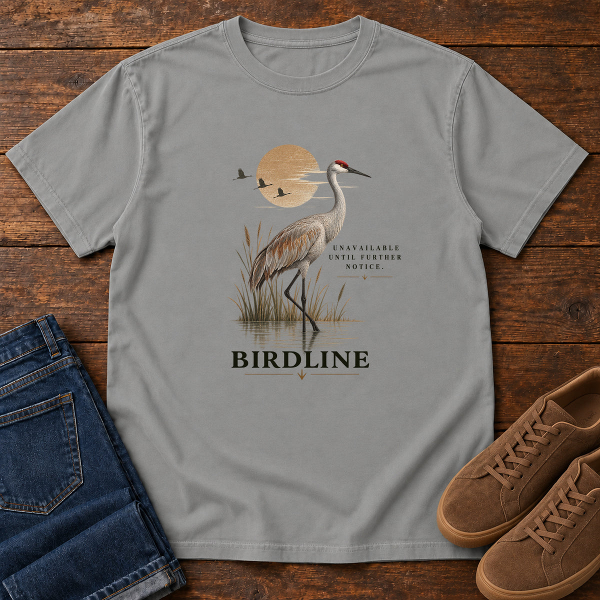 Unavailable Until Further Notice Crane T-Shirt in Grey