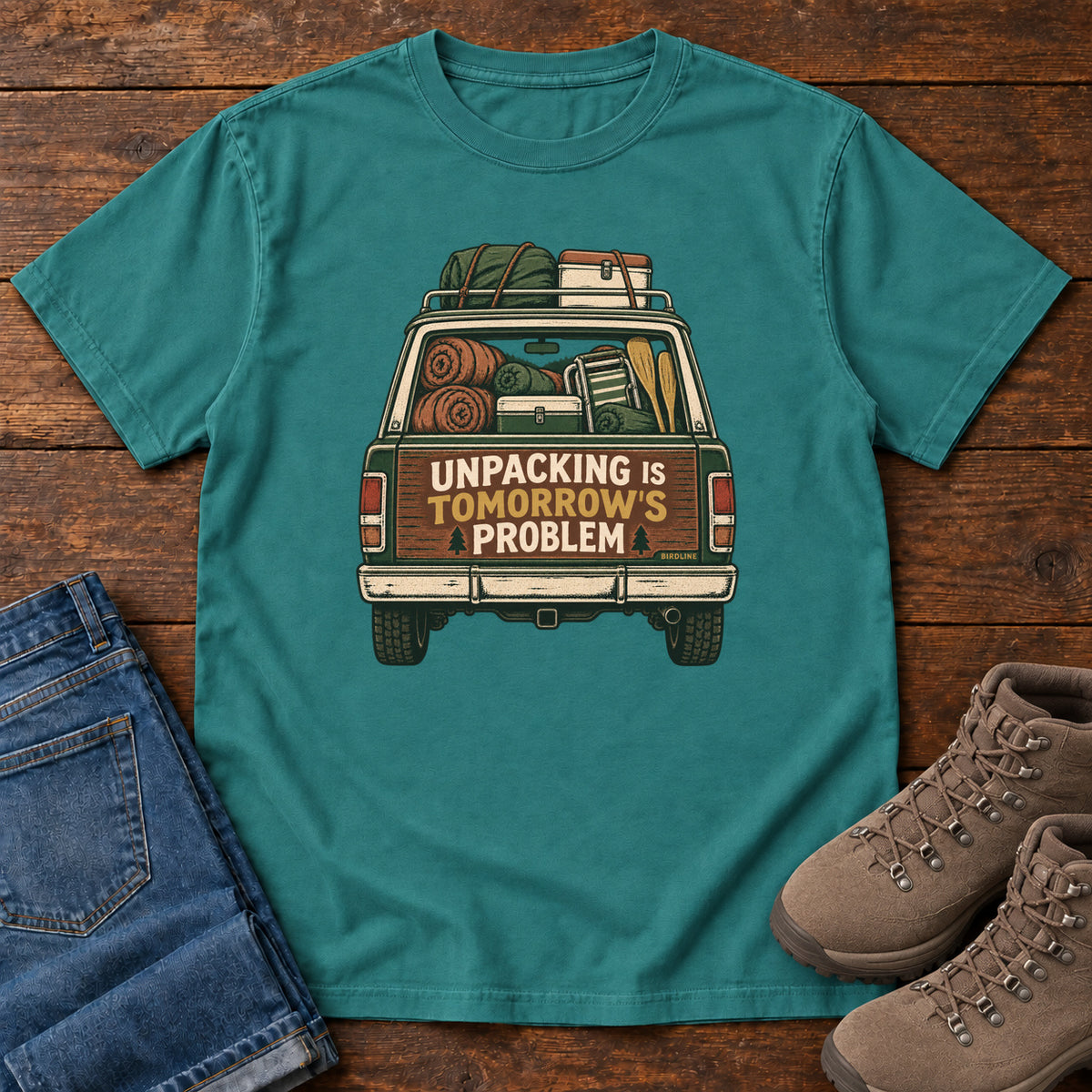 Unpacking Is Tomorrow's Problem T-Shirt in Emerald, front view