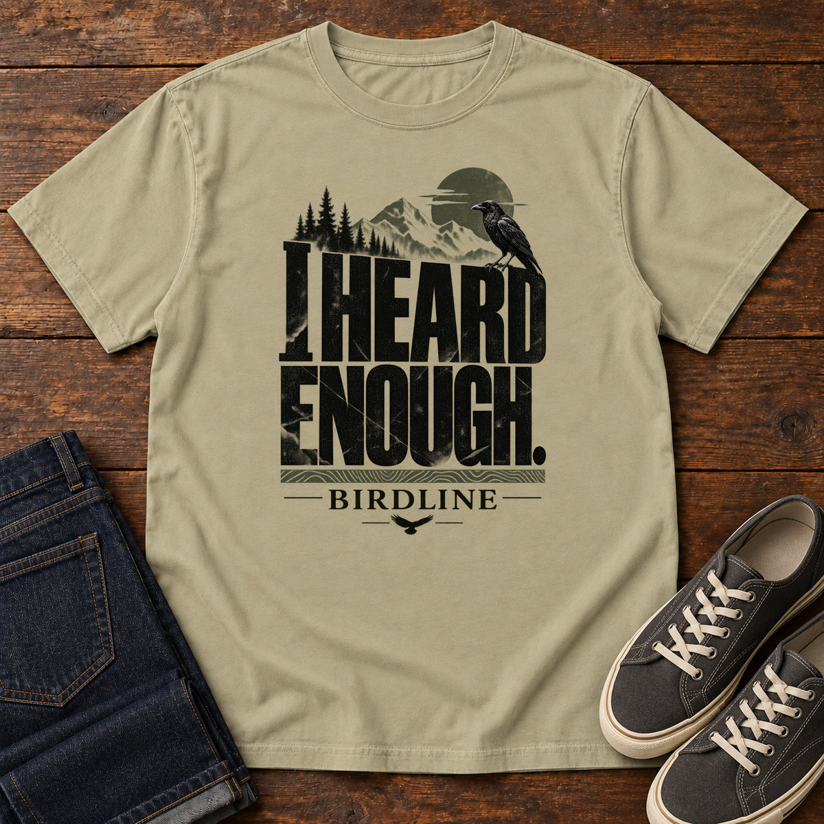 Heard Enough Raven T-Shirt in Khaki