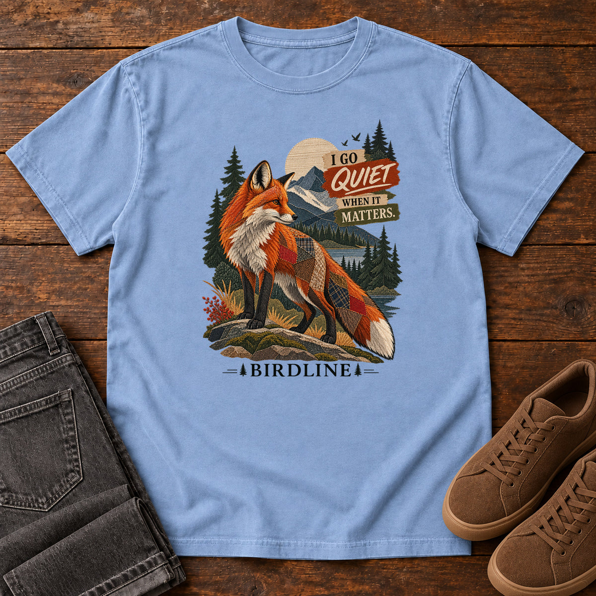 I Go Quiet When It Matters Fox T-Shirt in Washed Denim