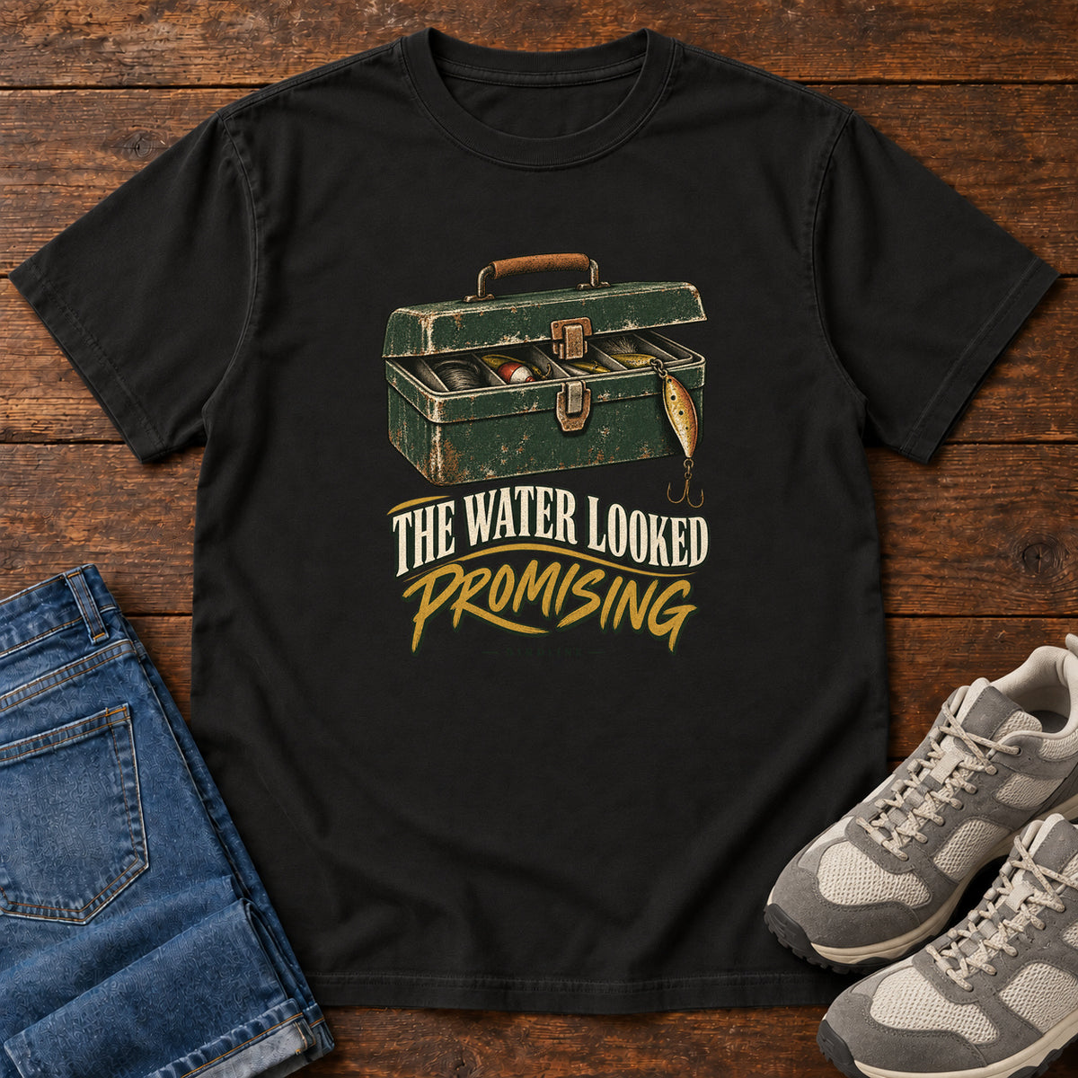 The Water Looked Promising T-Shirt in Black, front view