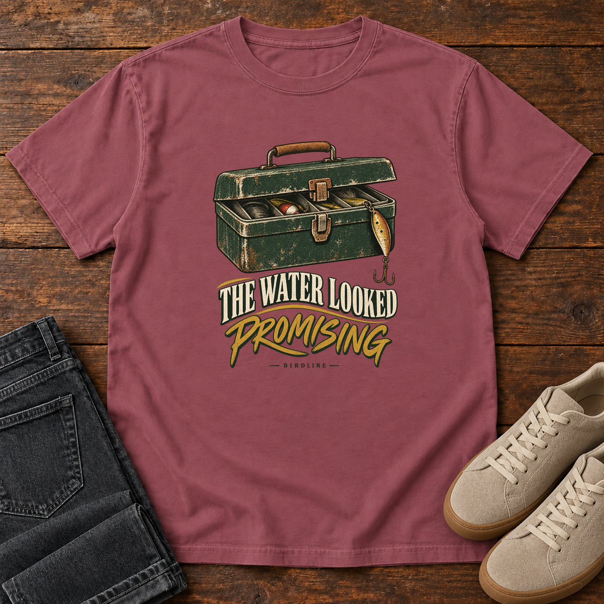 The Water Looked Promising T-Shirt in Brick, front view