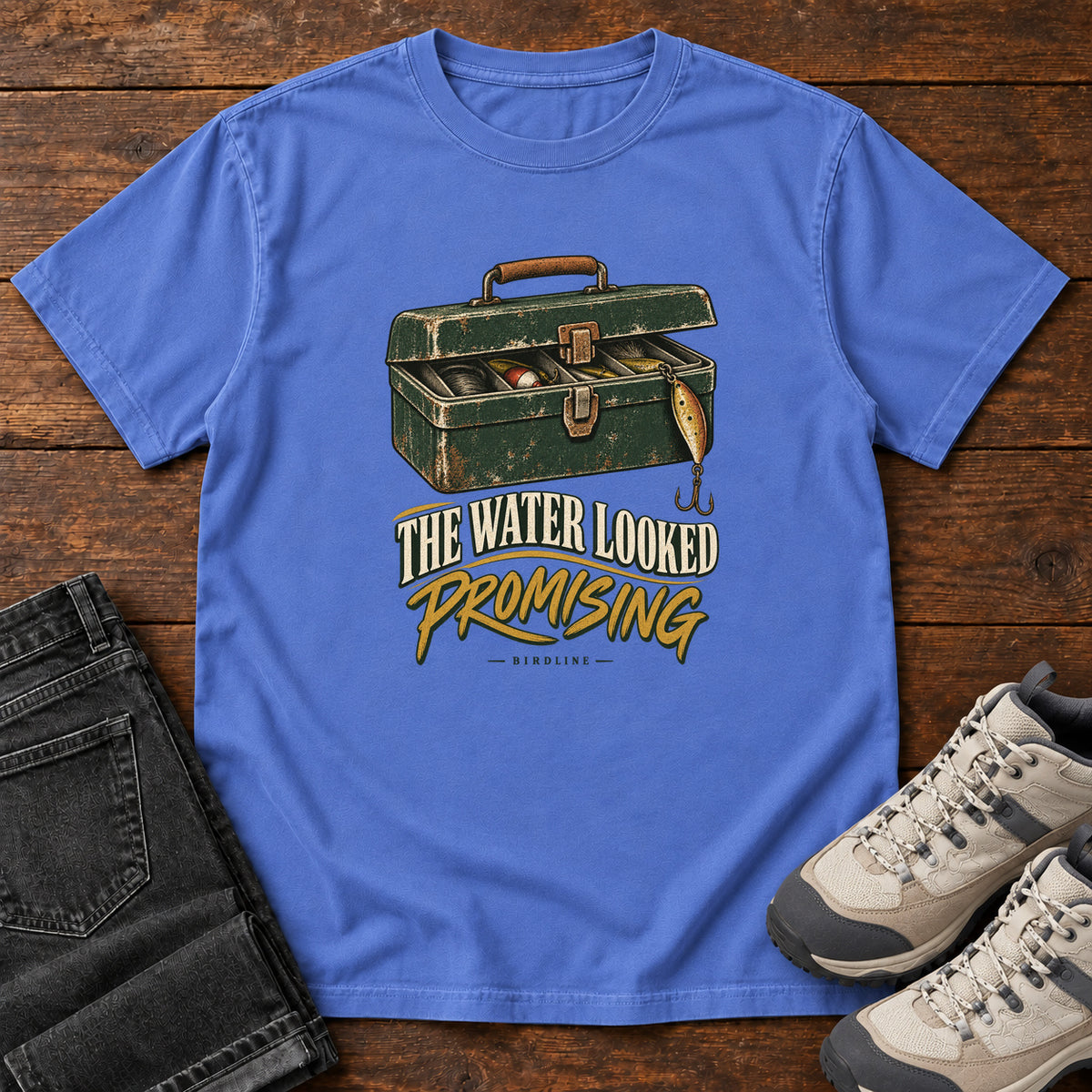 The Water Looked Promising T-Shirt in Mystic Blue, front view