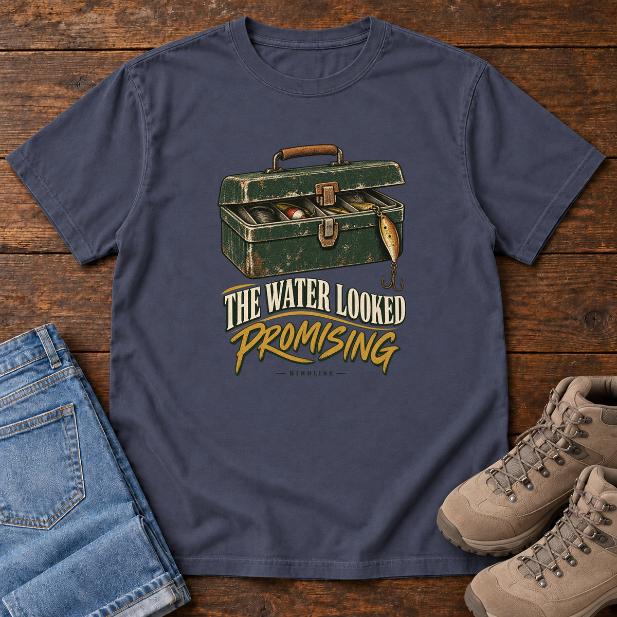 The Water Looked Promising T-Shirt in Navy, front view