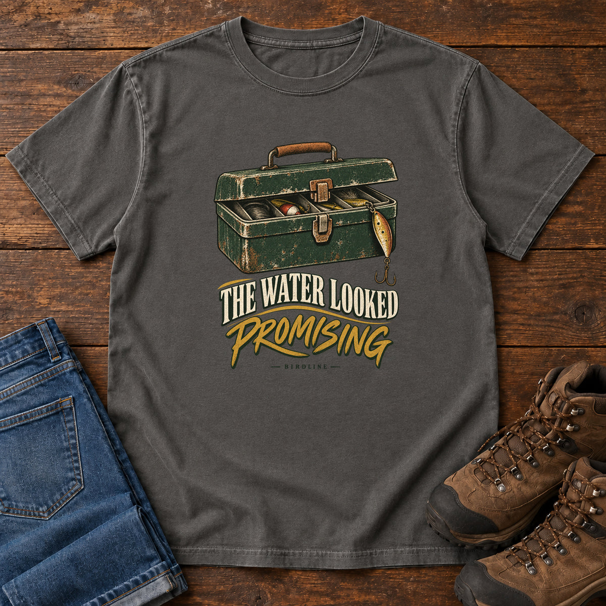 The Water Looked Promising T-Shirt in Pepper, front view