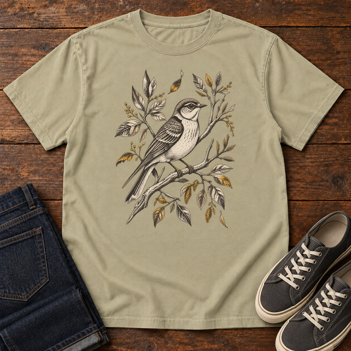 Songbird Study T-Shirt in Khaki