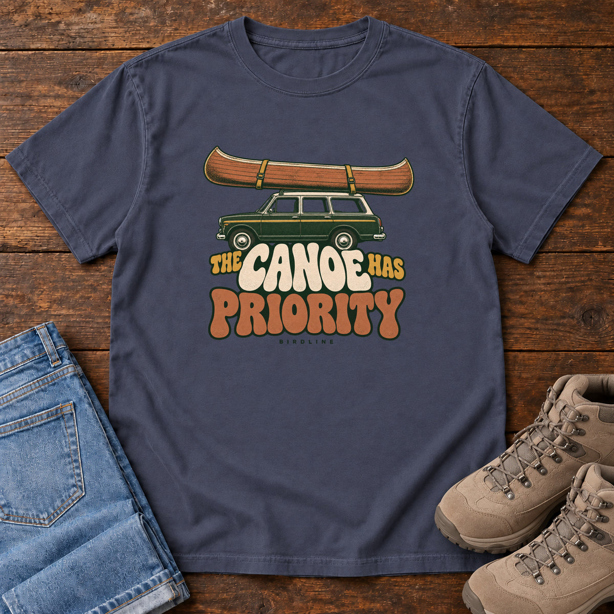 The Canoe Has Priority T-Shirt in Navy, front view