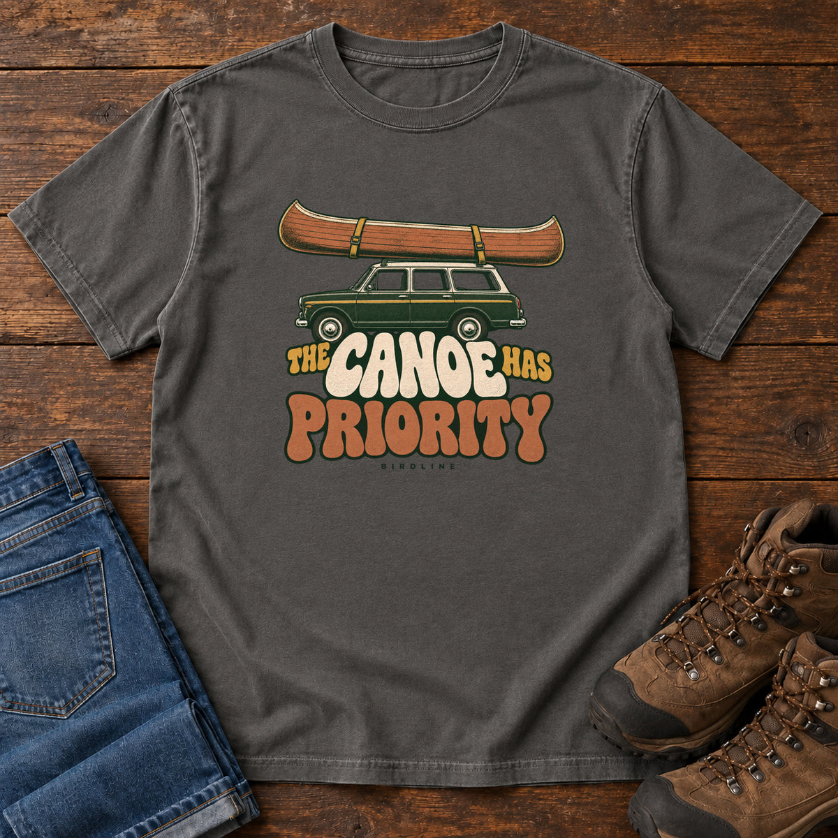 The Canoe Has Priority T-Shirt in Pepper, front view
