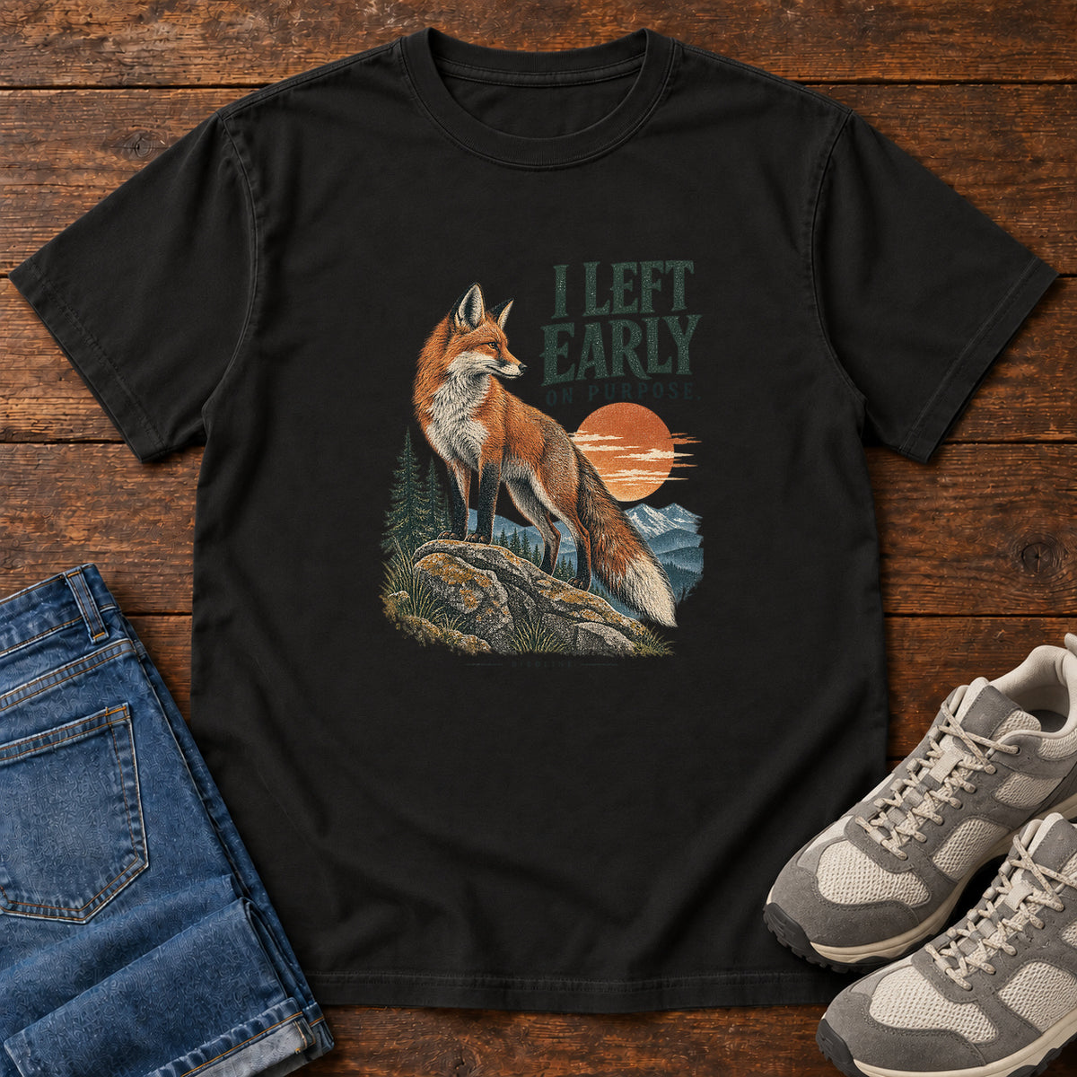 I Left Early on Purpose Fox T-Shirt in Black, left side