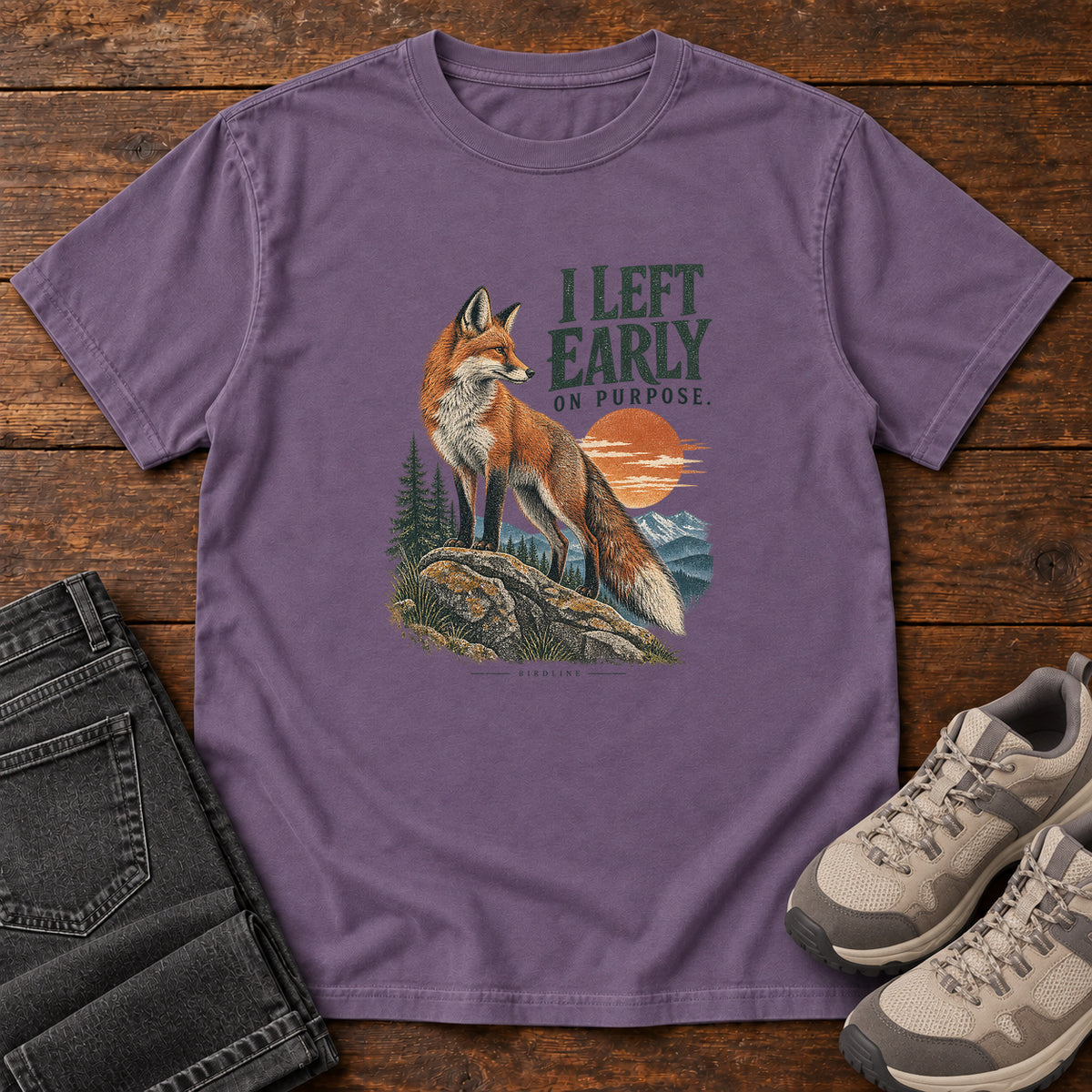 I Left Early on Purpose Fox T-Shirt in Grape, left side