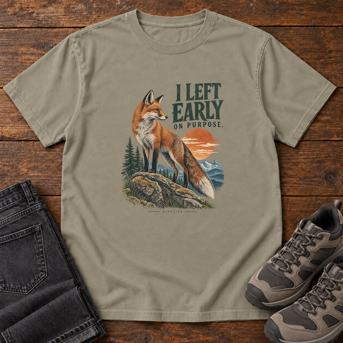 I Left Early on Purpose Fox T-Shirt in Sandstone, left side