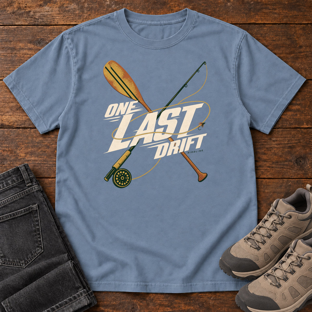 One Last Drift T-Shirt in Blue Jean, front view