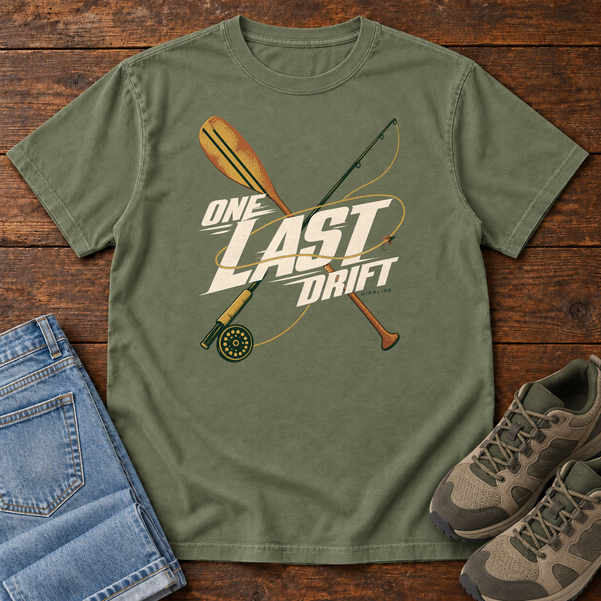 One Last Drift T-Shirt in Moss, front view
