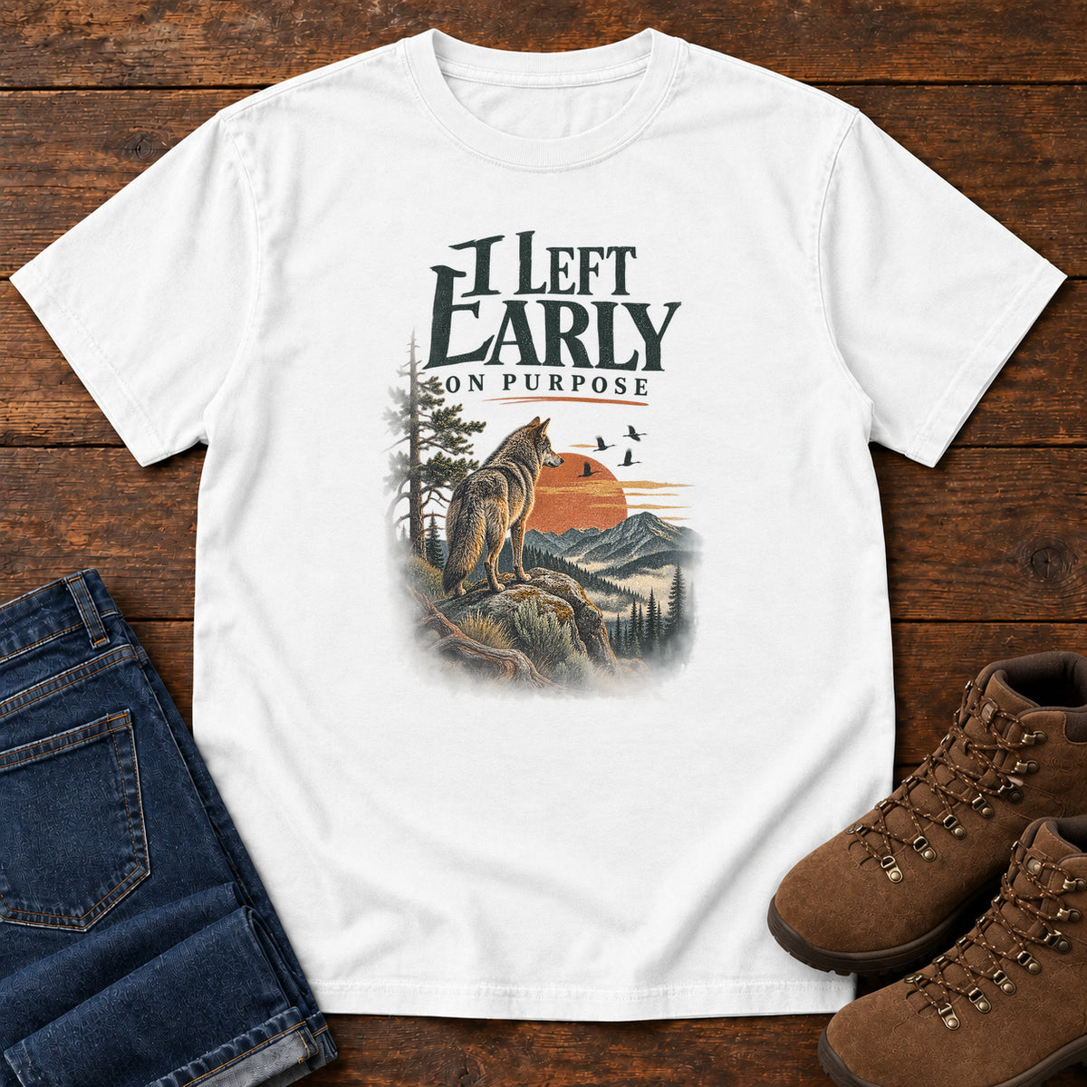 I Left Early on Purpose Coyote T-Shirt in White, left side