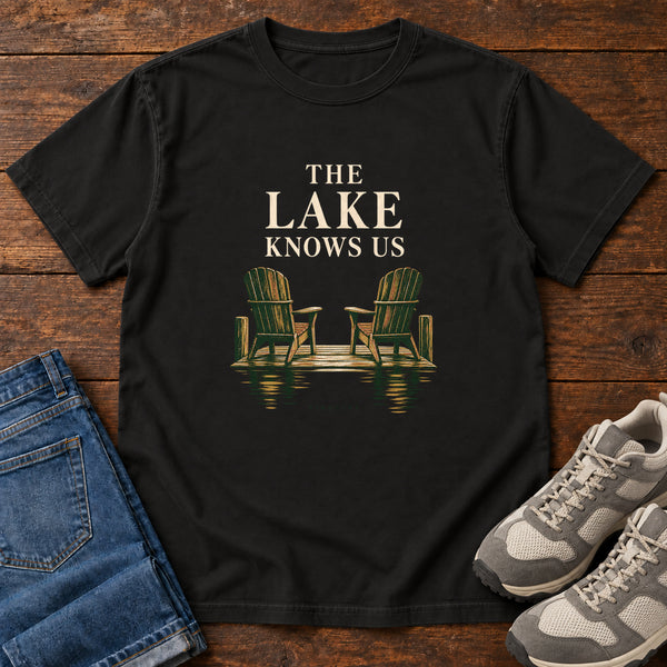 The Lake Knows Us T-Shirt in Black, front view