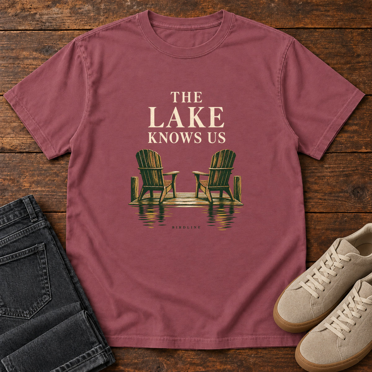 The Lake Knows Us T-Shirt in Brick, front view